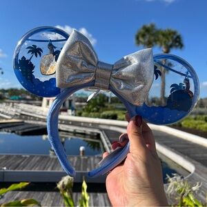 Disney Walt Disney World Skyliner Moving Ear Headband w/ a detachable silver bow